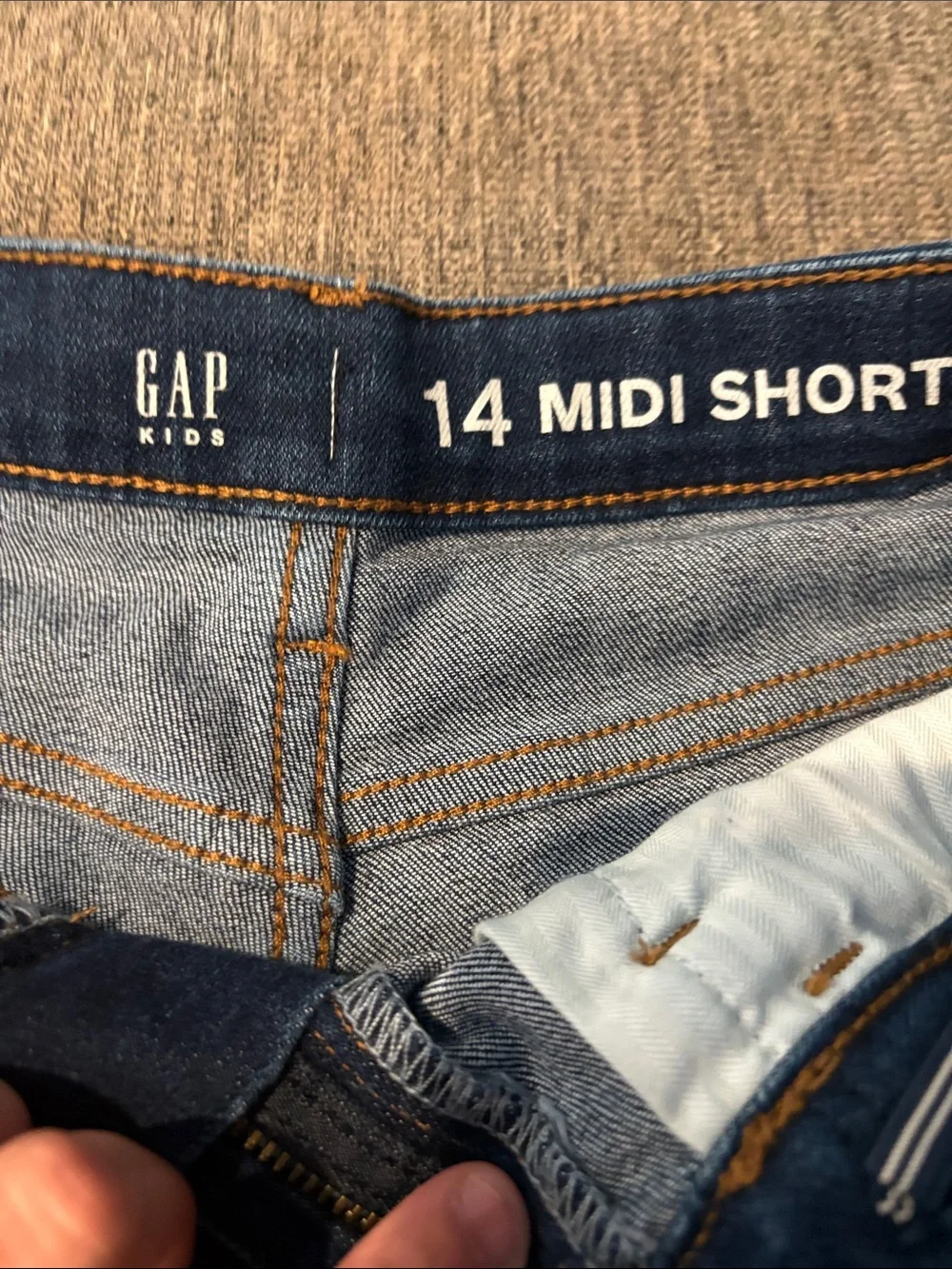 GAP Kids Denim Midi Shorts in Light Blue with Orange Stitching